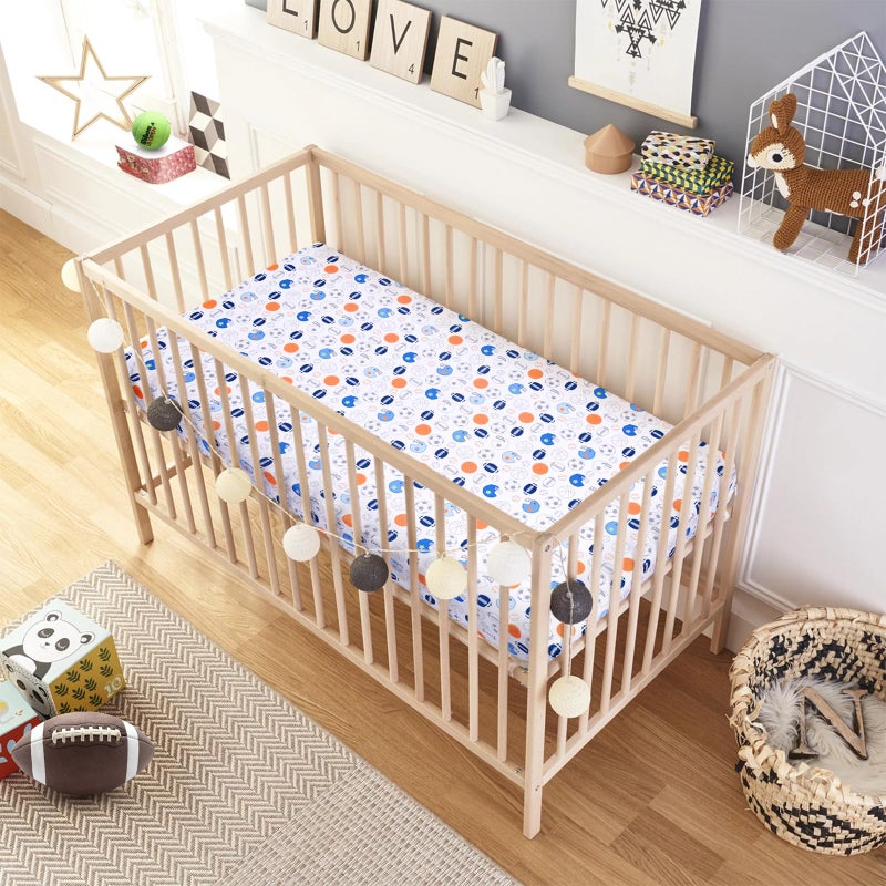 UOMNY Crib Sheet - 1 Pack Sports Theme Nursery Bedding Sheet - Footballs Printed Standard Size Infant Bed Sheet Basketball Baby Boy Bed Linens for Crib by UOMNY - Image 3